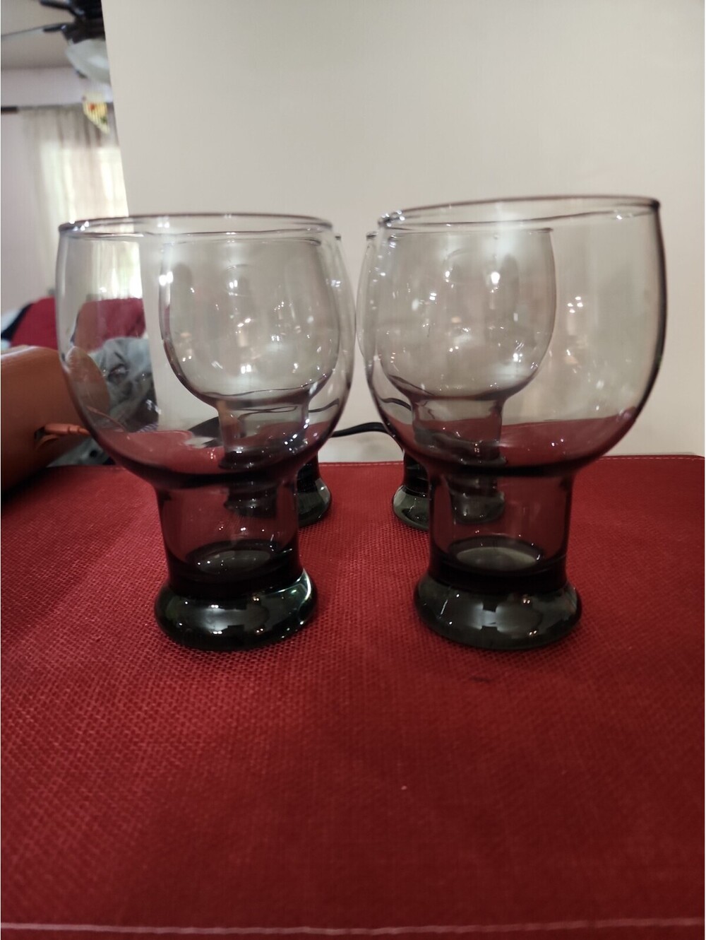 Vintage 1970's Libbey Stax Smoke Grey Pedestal Retro Glasses Goblets Set of 4 5"